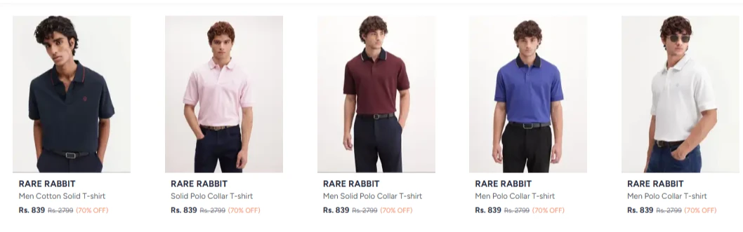 Rare Rabbit T Shirts at minimum 70% Discount