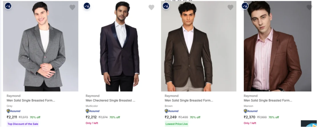 Raymond Men's Readymade Blazers at minimum 70% Discount