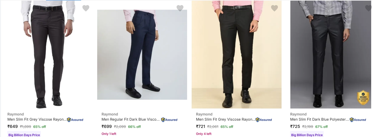 Raymond Men's Trousers at Minimum 65% Discount