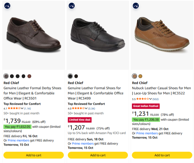Red Chief Genuine Leather Formal Shoes at minimum 70% Discount