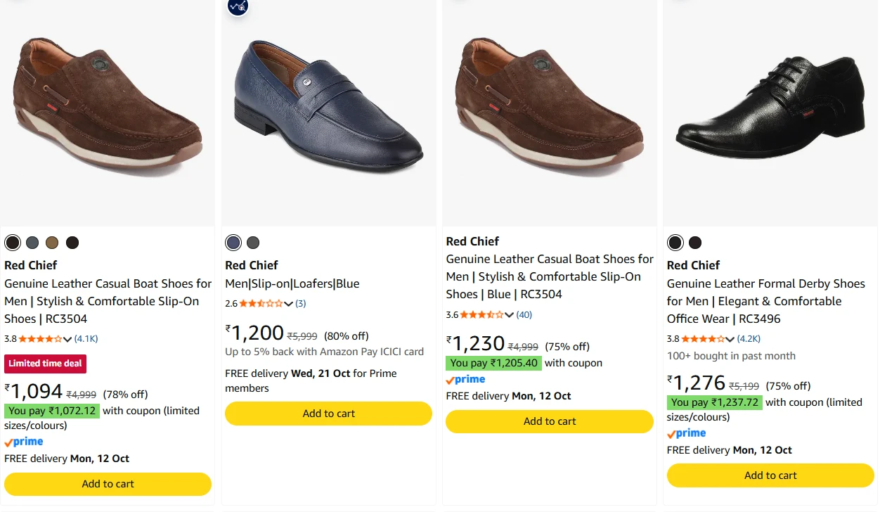 Red Chief Men's Loafer at minimum 75% Discount