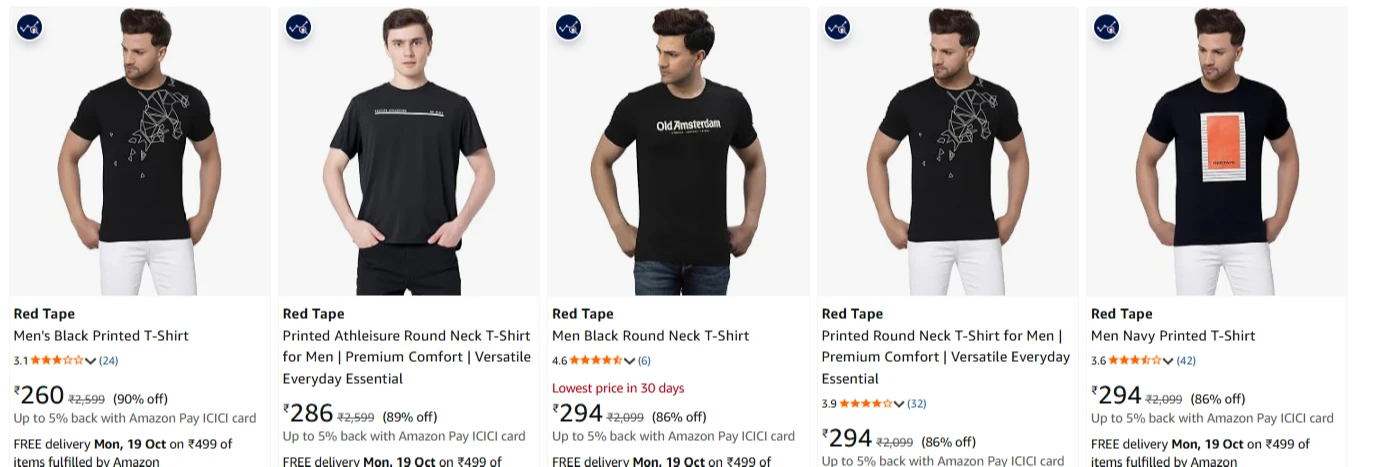Red Tape Men's T-Shirts at minimum 89% Discount