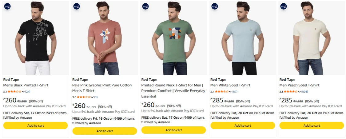 Red Tape Men's T-shirt upto 90% Discount