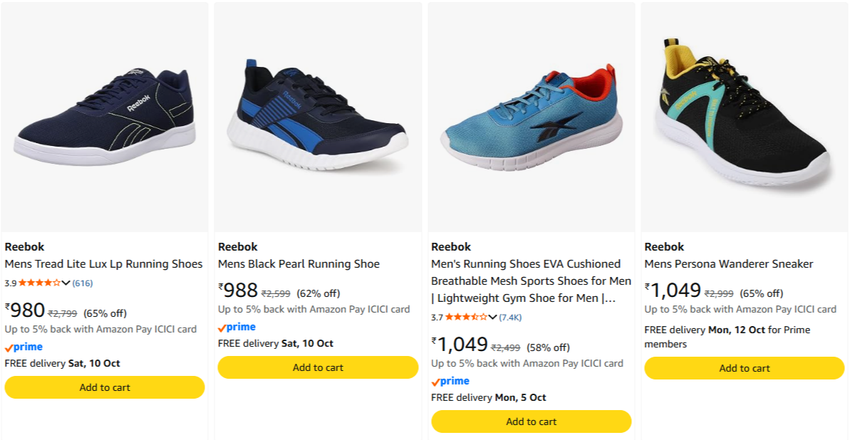 Reebok Running Shoes at minimum 55% Discount