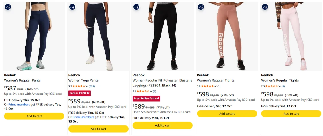 Reebok Women's Regular Tights at up to 77% Discount