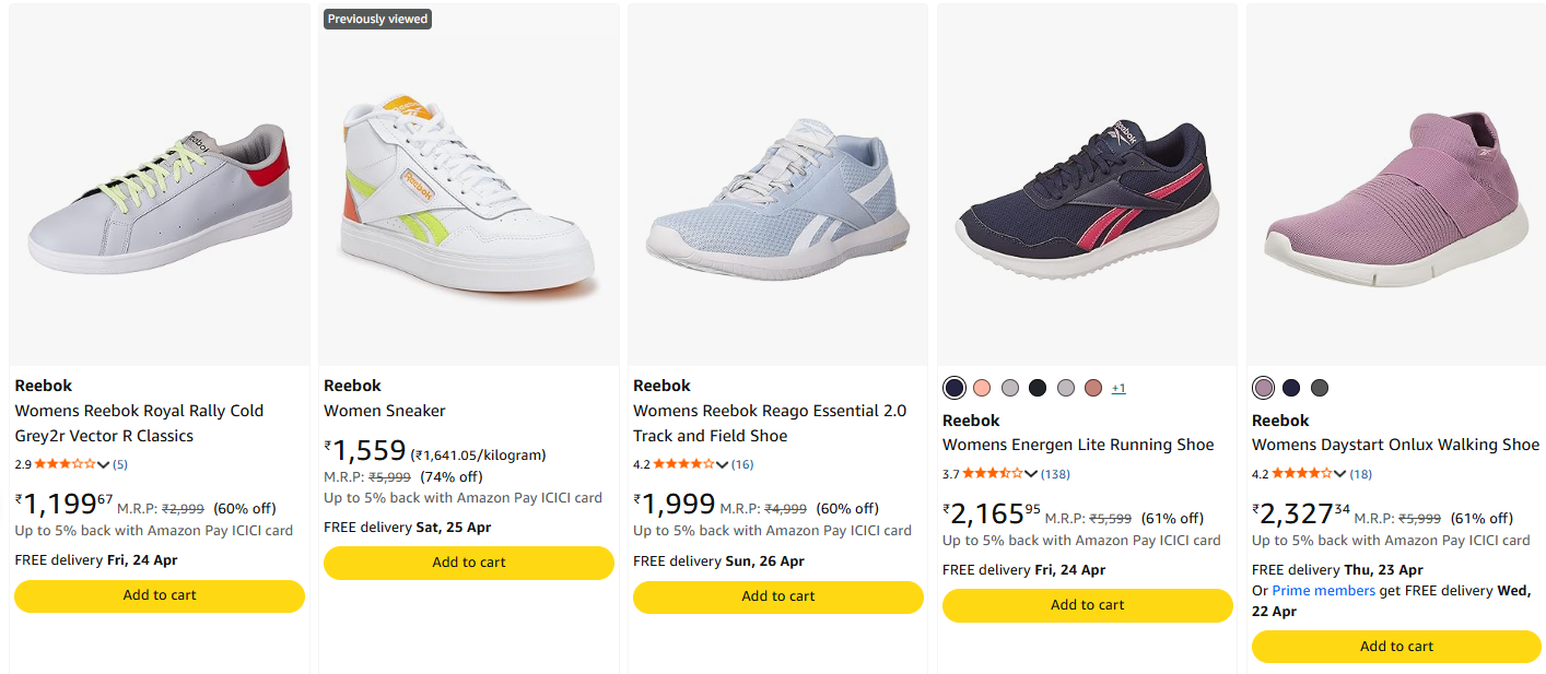 Reebok Women's Sneaker at minimum 60% Discount