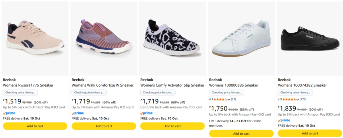 Reebok Women's Sneaker at minimum 60% Discount