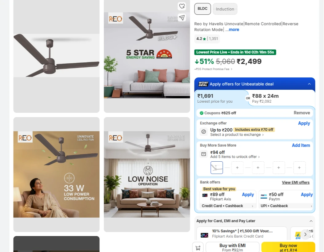 Reo Unnovate BLDC Remote 1200mm Ceiling Fan 5-Star