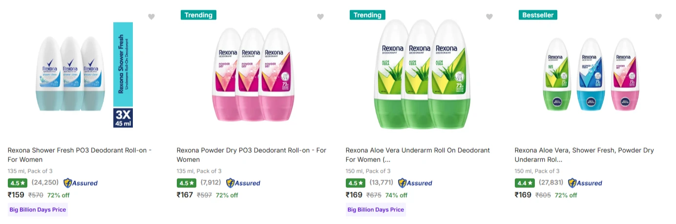 Rexona Deodorant Roll Ons at minimum 70% Discount