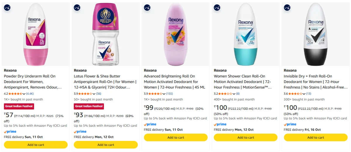 Rexona Roll On Starting @ ₹57