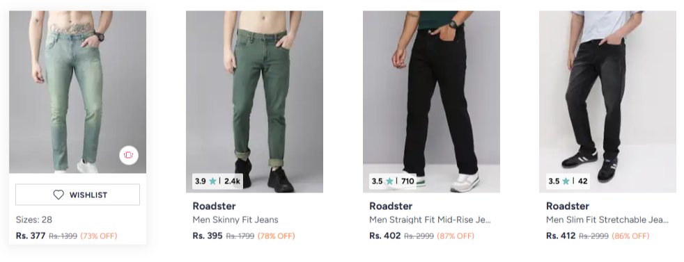 Roadster Jeans at minimum 87% Discount