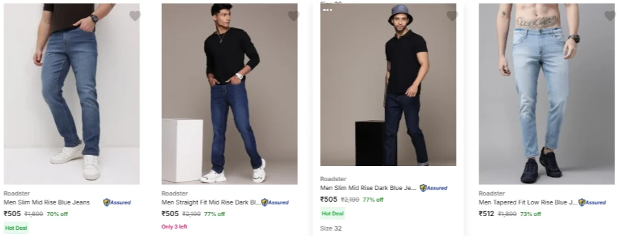 Roadster Men's Jeans at Minimum 70% Discount