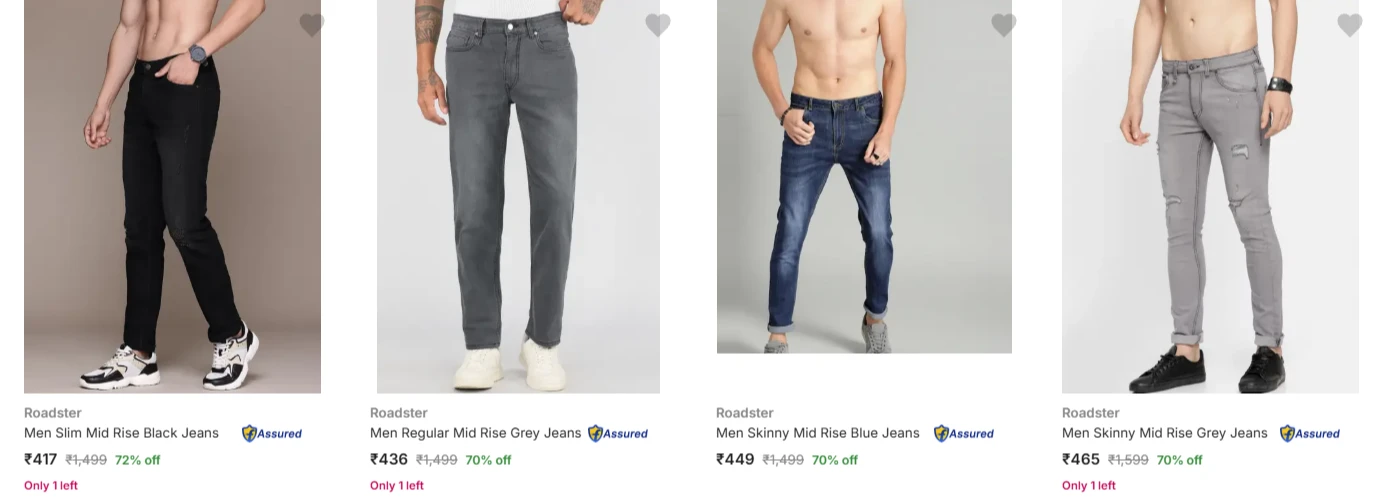 Roadster Men's Jeans at minimum 70% Discount