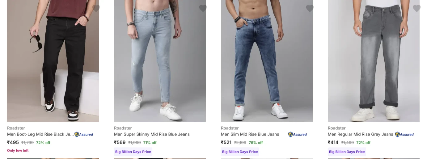 Roadster Men's Jeans at minimum 71% Discount