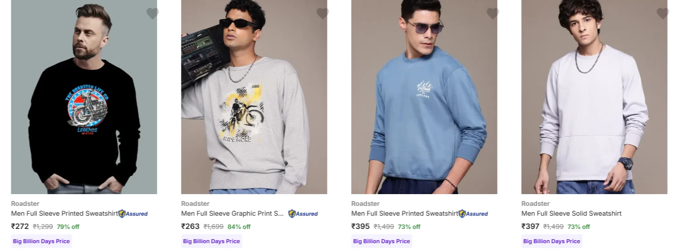 Roadster Men's Sweatshirts at minimum 70% Discount