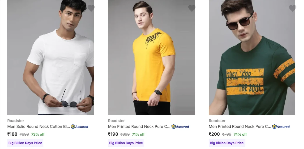 Roadster Men's T-Shirts at minimum 70% Discount