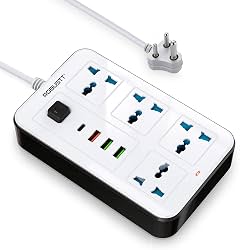 Robustt 4‑Outlet Extension Board with 3 USB & 1 Fast Charging Type-C Port
