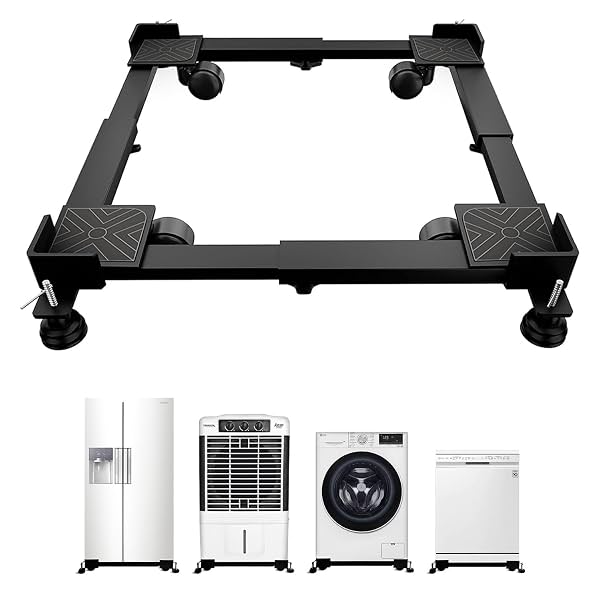 Robustt Washing Machine Stand (5kg to 12kg) - Adjustable Metal Trolley with Wheels for Home with 4 Anti Vibration Rubber