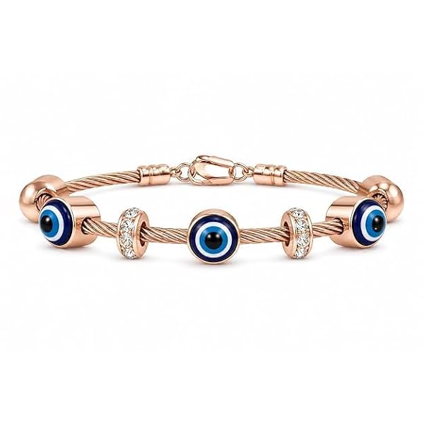 Rose Gold Evil Eye Crystal Bracelet for Women
