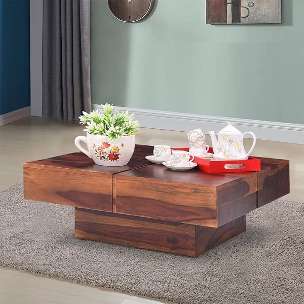 Royaloak Atom Elegant Sheesham Solid Wood Square Coffee Table