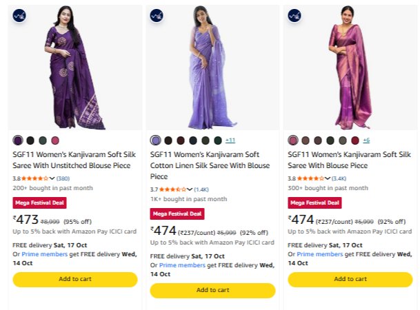 SGF11 Women's Saree at minimum 83% Discount