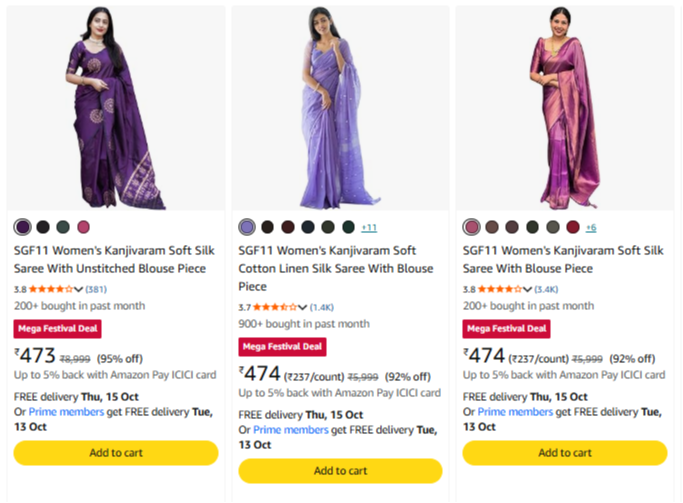 SGF11 Women's Saree at minimum 83% Discount