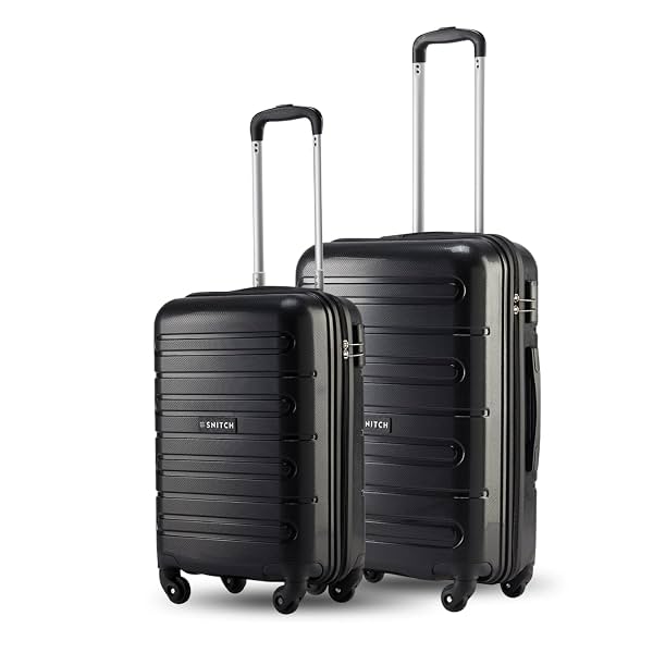 SNITCH Loop 2Pc Set Black Polypropylene Hard Travel Suitcase - Trolley Bag