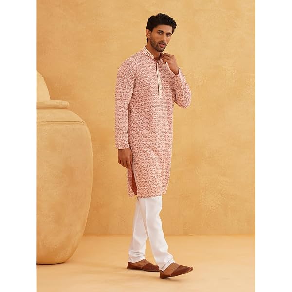 SOJANYA Gold Embroidered Kurta White Churidar Set