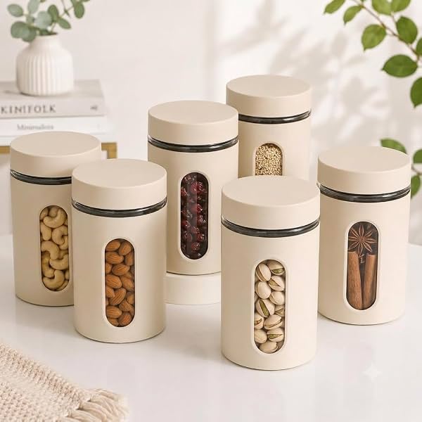 SR (Set of 6) Oval Window Plastic Storage Container (1000ml) | Airtight Kitchen Storage Containers | Containers for Kitc