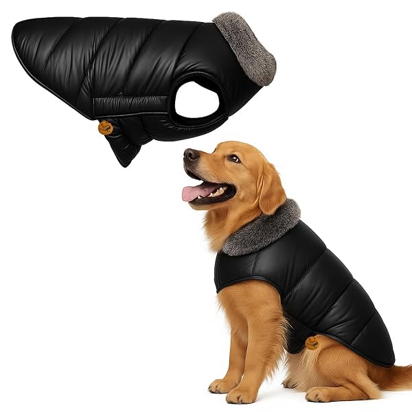 Sage Square Dog Winter Jacket Coat with Fur Collar, Light Weight, Ultra Warm Windproof, Waterproof Dog Jacket for Cold W