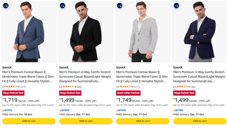 SaintX Saints Men'S Blazer at minimum 70% Discount