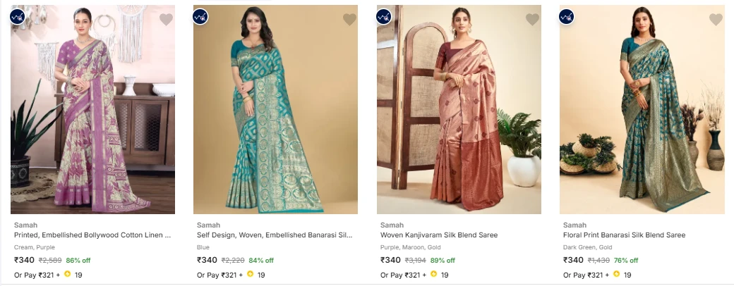 Samah Women's Sarees upto 89% Discount