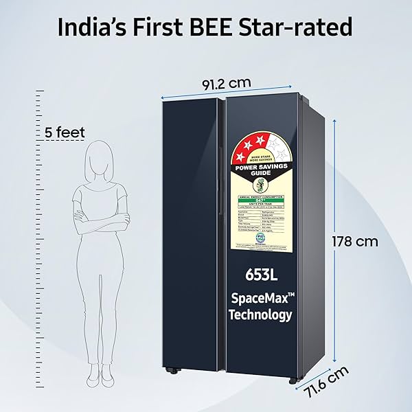 Samsung 653 Liters Bespoke Convertible 5 in 1 Side by Side Refrigerator (Clean Navy, RS76CB81A341)