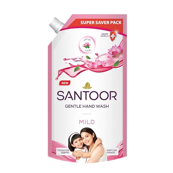 Santoor Mild Gentle Hand Wash 600ml with Goodness of Lotus & Tulsi| Rich