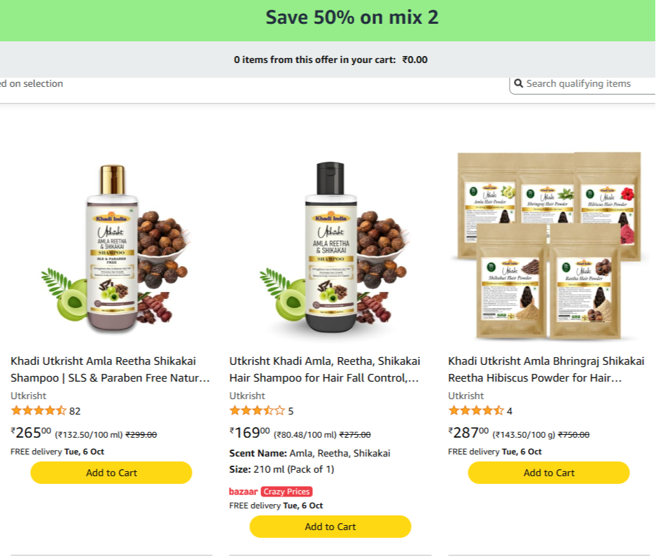 Save 50% on mix 2 starting at ₹169