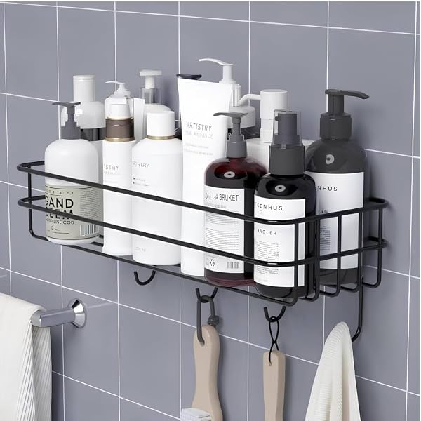 Self-Adhesive Bathroom Shelf with Hooks -