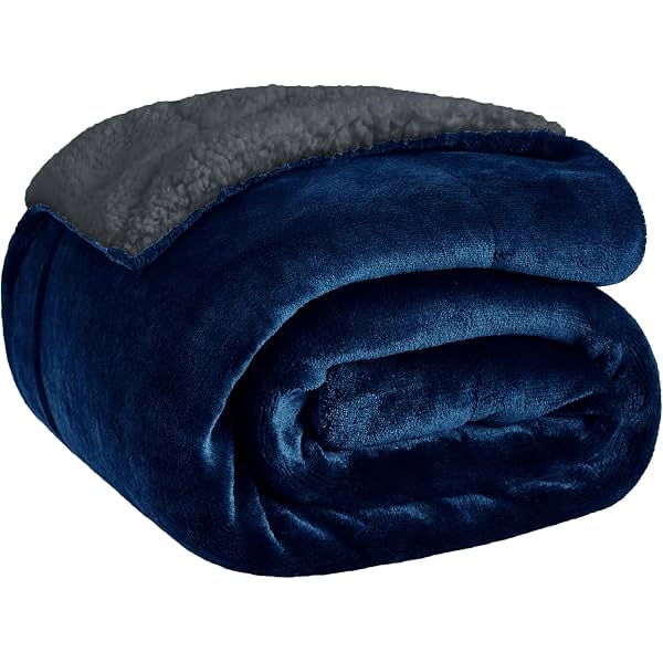 Sherpa Double Bed Blanket 400 GSM, 220x240 cm, Navy Blue