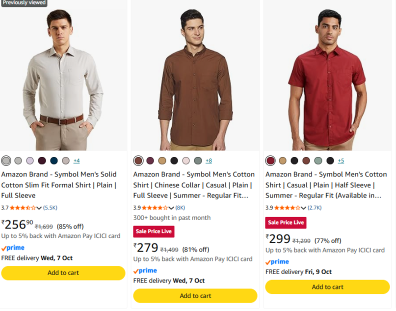 Shirts at minimum 65% Discount
