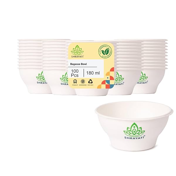 Shrayati Sugarcane Bagasse Bowls, 180 ml, 100 Pcs