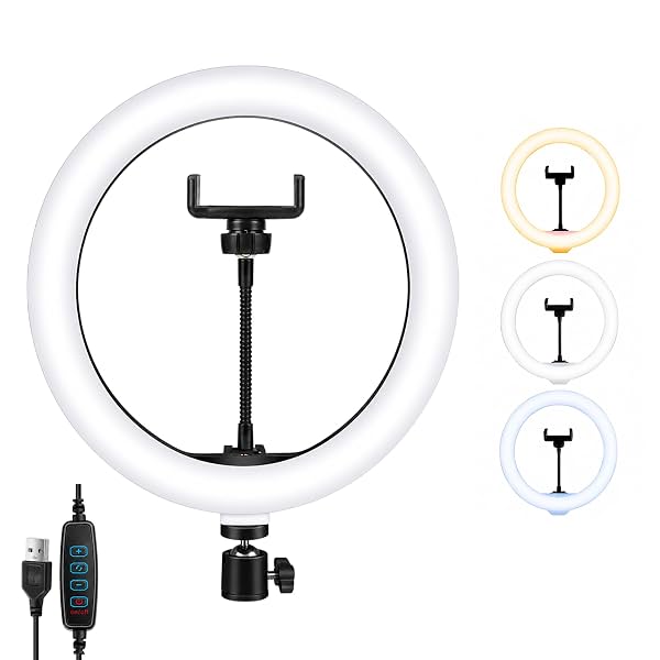 Simpex 10\' Portable LED Ring Light with 3 Color Modes & Dimmable Lighting for YouTube, Photo Shoot, Video Recording, Li