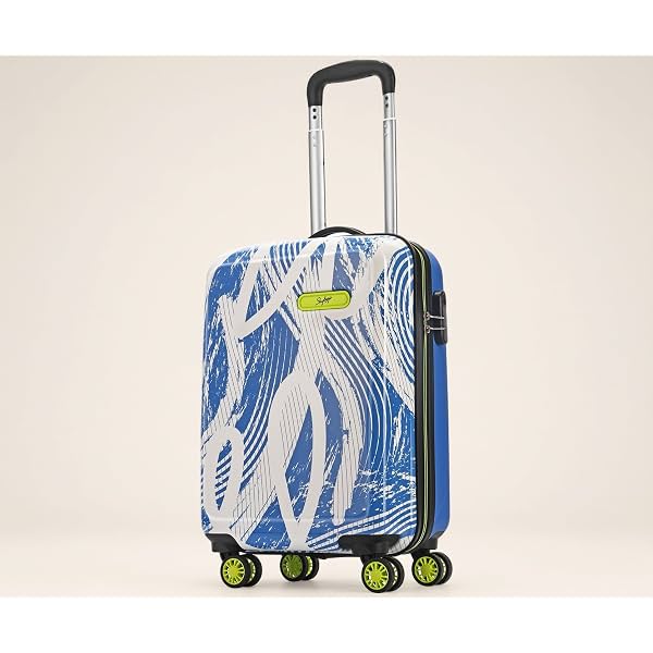 Skybags Stroke Printed Cabin Size Hard Case Trolley Bag, Blue-White