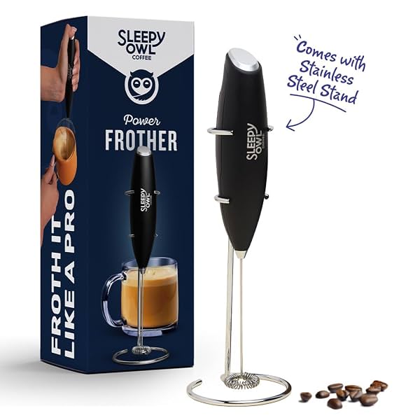Sleepy Owl Powerful Milk Frother for Coffee Stainless Steel Whisk with Frother Stand
