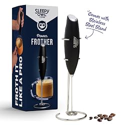 Sleepy Owl Powerful Milk Frother for Coffee Stainless Steel Whisk with Frother Stand