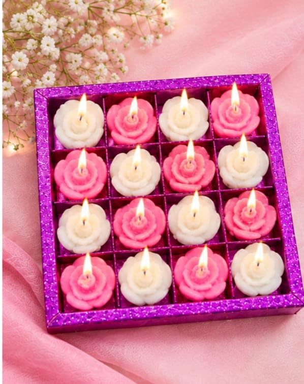Small Flower Shaped Tealight Candles Set of 16