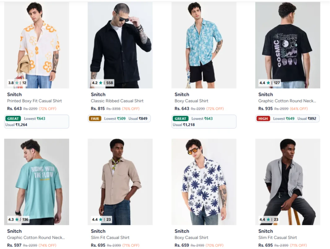 Snitch men's Cloths upto 75% Discount