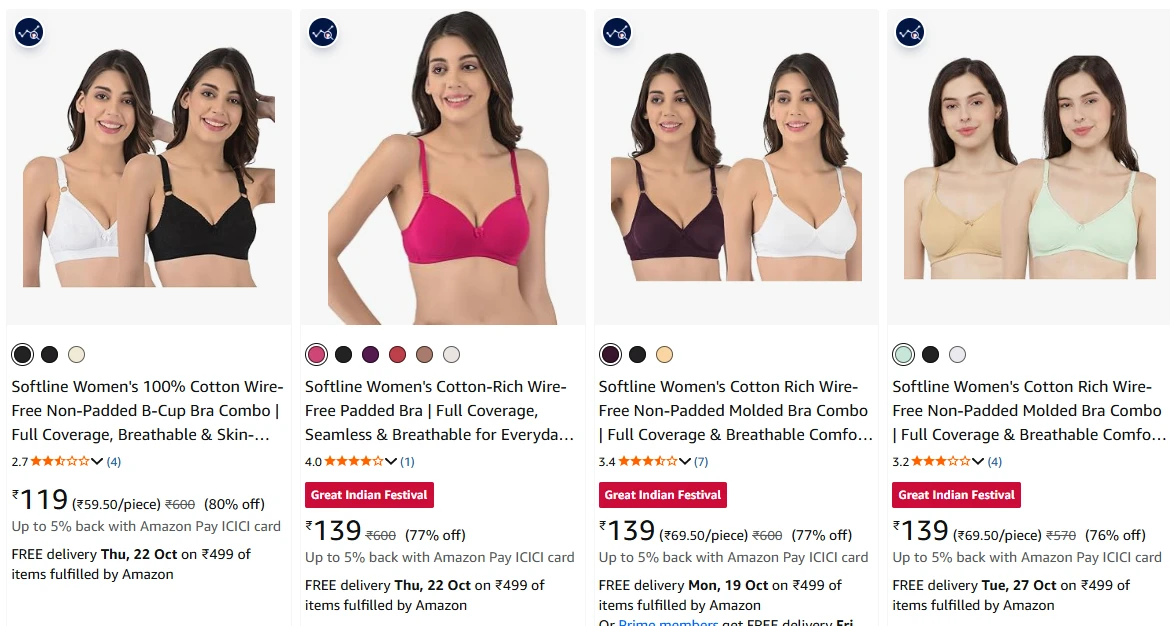 Softline Women's Bra Combo up to 80% Discount