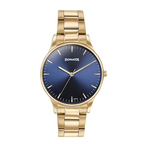 Sonata Quartz Analog Blue Dial Golden Stainless Steel Strap Watch for Men