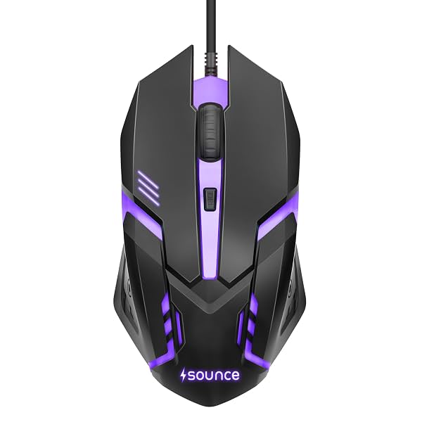 Sounce Nitro Wired Gaming USB Mouse 800/1200/1600 DPI Optical Sensor, 4-Level Adjustable DPI, RGB Lighting