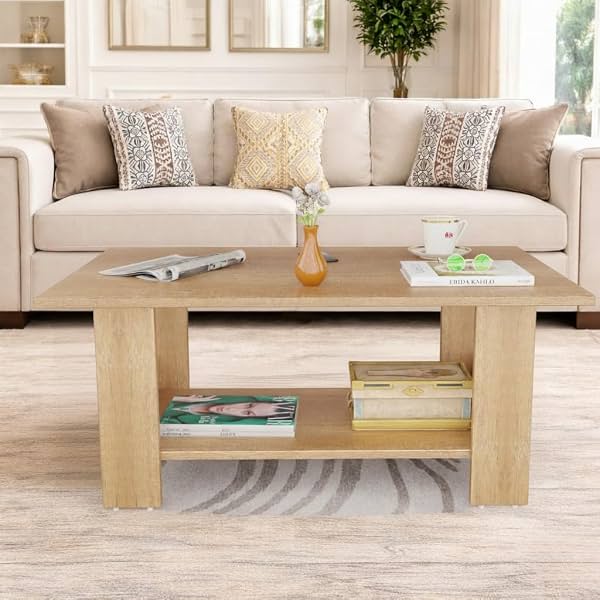 Spyder Craft Modern Rectangular Coffee Table with Open Storage Shelf