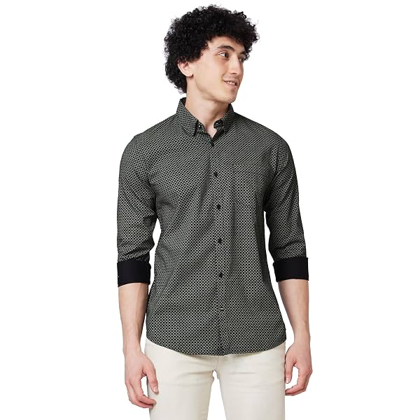 Spykar Black Printed Full Sleeve Shirt for Men (Size: XL)-MSHPS1BD011_Black
